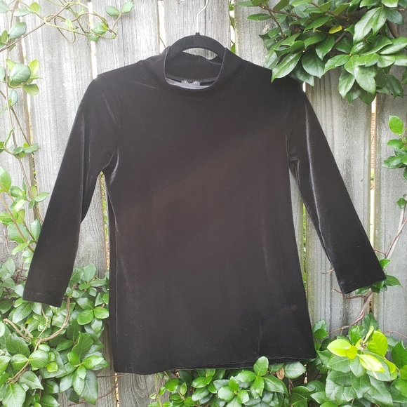 New! Talbots Petities black velvet mock neck top - Picture 6 of 9